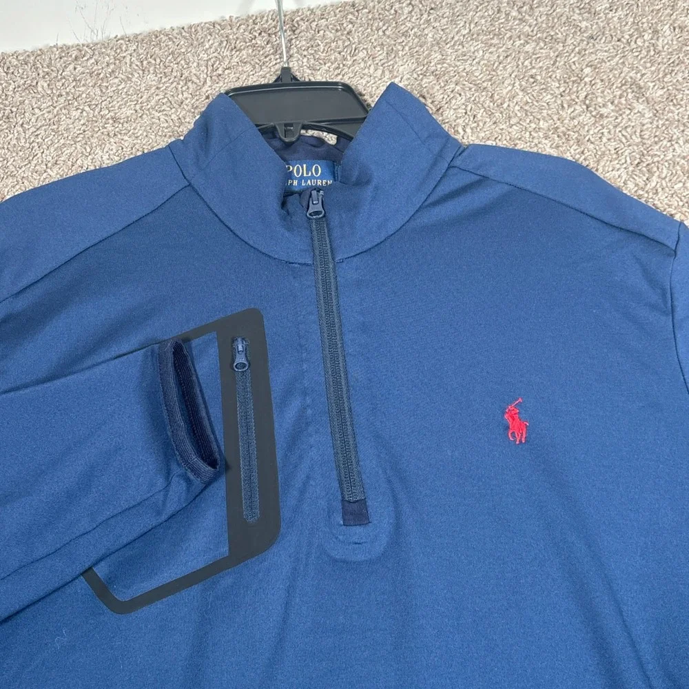 Polo Ralph Lauren Mens Navy Blue Performance Quarter‎ Zip Pullover Large